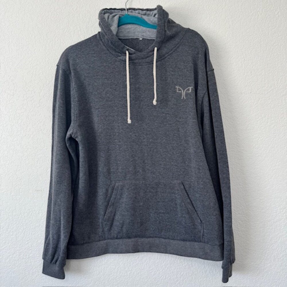 Mens Gray Pullover Hoodie Fleece Lined Logo Pocket Sweatshirt